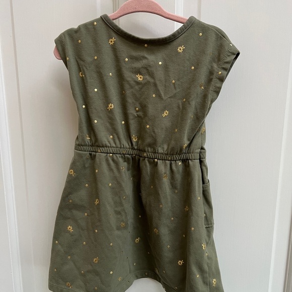 Okie Dokie 2T Green and Gold Floral Cinched Waist Girls Short Sleeve Dress - Picture 3 of 4